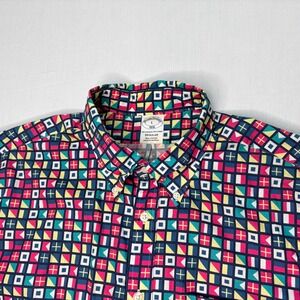 Brooks Brothers 1818 Poplin Flag Print Regular Fit Woven‎ Shirt In Red Mens L